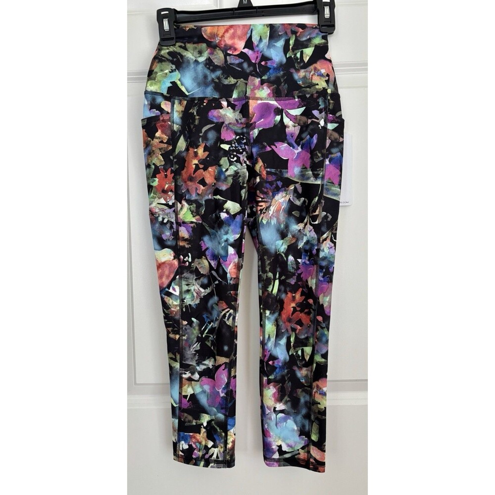 RBX Active High Waist Floral Black Print Leggings Size XS Stretch Workout Pants